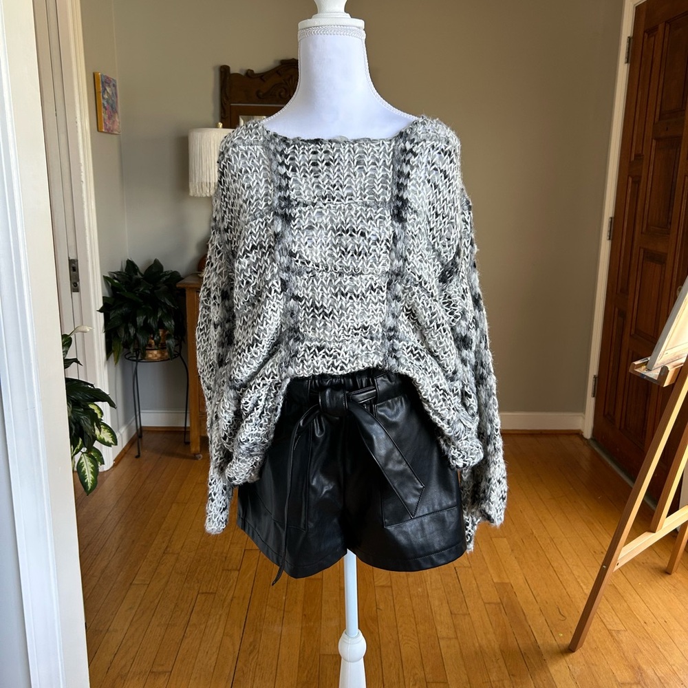POL Cozy Gray Knit Sweater Size Small and Soft Pleather Shorts Size Small
